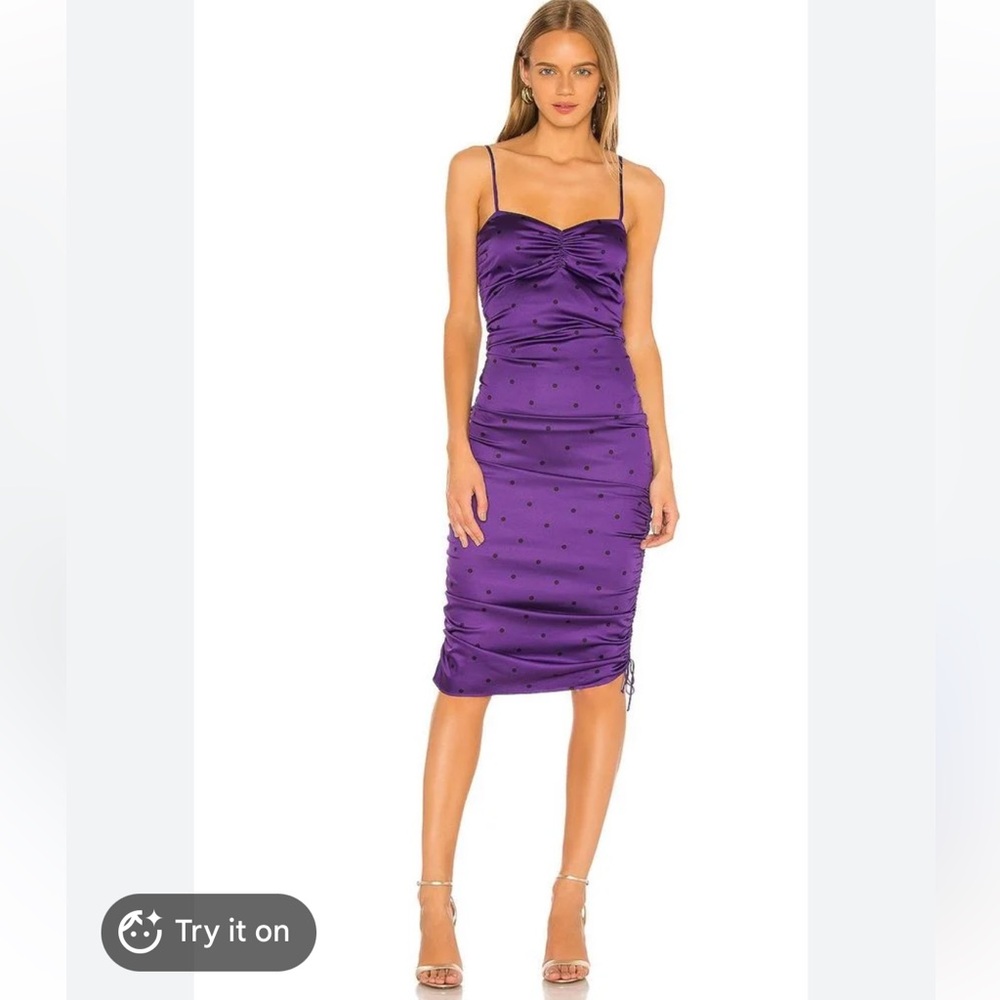 For Love & Lemons Purple Satin Polka Dot Slip Dress